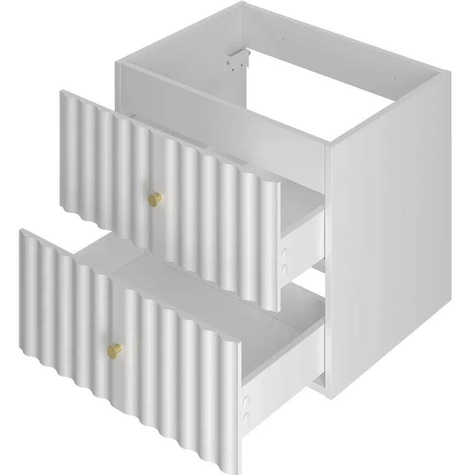 Furnidea Meuble de salle de bain sous vasque suspendu AQUA blanc 60 cm façades rainurées