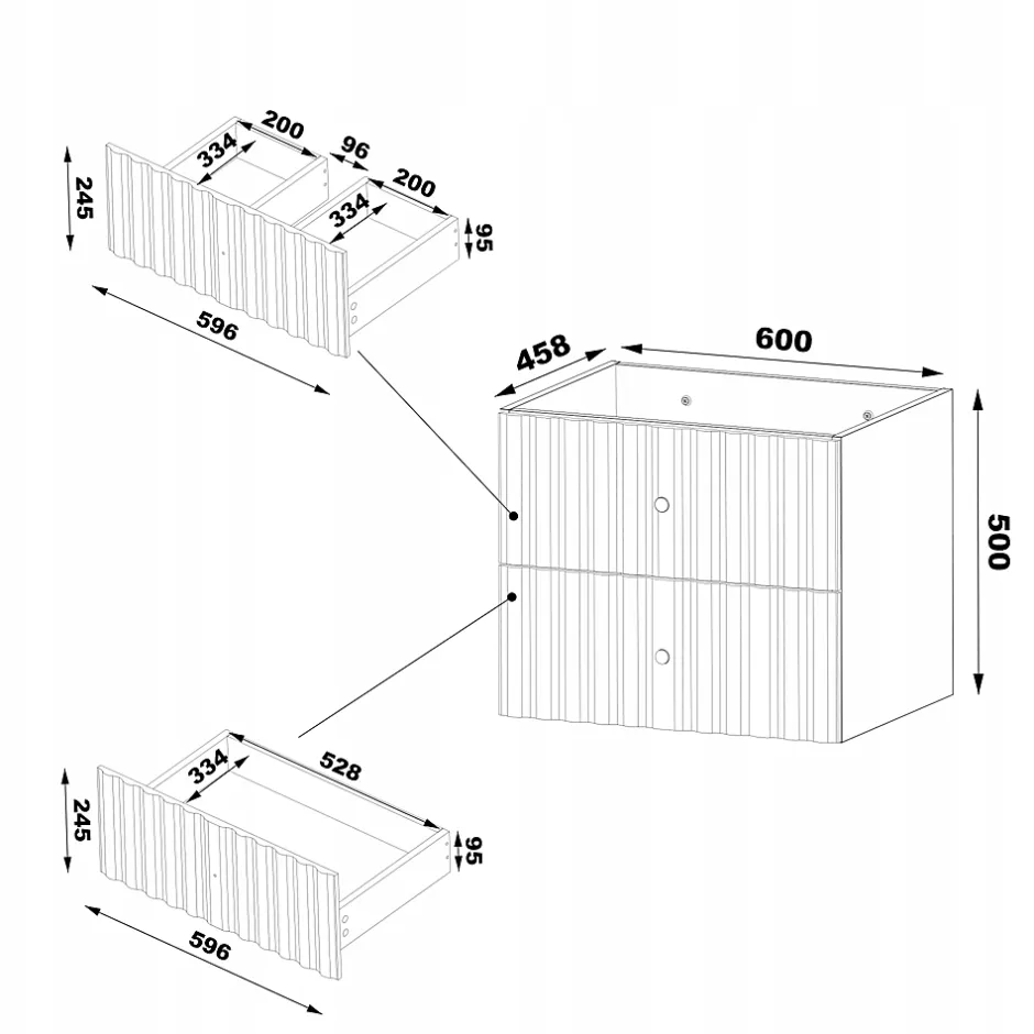 Furnidea Meuble de salle de bain sous vasque suspendu AQUA blanc 60 cm façades rainurées