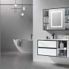 Luxury Bain Meuble de salle de bain simple vasque 100cm blanc effet marbre avec miroir LED et colonne de rangement LB-6948 LuxuryBain-* Ensemble Meuble De Salle De Bains
