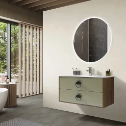 Luxury Bain Meuble de salle de bain simple vasque 100cm bois et vert avec miroir LED LuxuryBain-