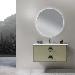 Luxury Bain Meuble de salle de bain simple vasque 100cm bois et vert avec miroir LED LuxuryBain-