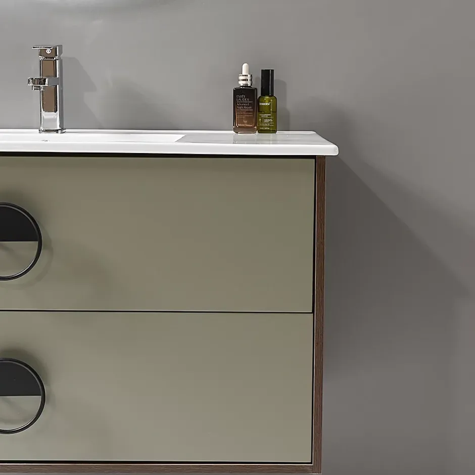 Luxury Bain Meuble de salle de bain simple vasque 100cm bois et vert avec miroir LED LuxuryBain-
