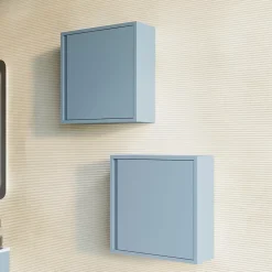 Kiamami Valentina Meuble De Salle De Bain Suspendu En Forme De Cube De 39 Cm Avec Porte Mate Bleu Ciel - Monaco