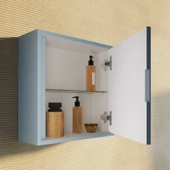 Kiamami Valentina Meuble De Salle De Bain Suspendu En Forme De Cube De 39 Cm Avec Porte Mate Bleu Ciel - Monaco