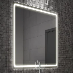Cosyneo Meuble de salle de bain simple vasque - 3 tiroirs - PALMA et miroir Led VELDI - ciment (gris) - 60cm* Ensemble Meuble De Salle De Bains