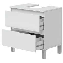 Pegane Meuble de salle de bain sous évier 60 cm avec 2 tiroirs coloris blanc - Longueur 60 x Profondeur 40 x Hauteur 63 cm* Armoire De Salle De Bains