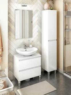 Pegane Meuble de salle de bain sous évier 60 cm avec 2 tiroirs coloris blanc - Longueur 60 x Profondeur 40 x Hauteur 63 cm* Armoire De Salle De Bains