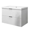 AICA Sanitaire Meuble de salle de bain suspendu 80 cm, 2 tiroirs, avec vasque blanche,MDF blanc brillant* Meuble Vasque