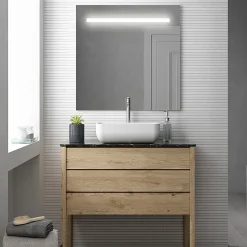 Cosyneo Meuble de salle de bain simple vasque - 3 tiroirs - TIRIS 3C et miroir Led STAM - cambrian (chêne) - 100cm