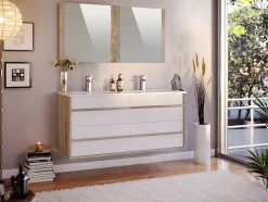 T-Bath Meuble de salle de bain TAWA 4 tiroirs 120 cm chêne et blanc Inclus lavabo acrylique et miroir* Ensemble Meuble De Salle De Bains