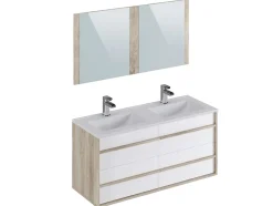 T-Bath Meuble de salle de bain TAWA 4 tiroirs 120 cm chêne et blanc Inclus lavabo acrylique et miroir* Ensemble Meuble De Salle De Bains
