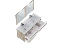 T-Bath Meuble de salle de bain TAWA 4 tiroirs 120 cm chêne et blanc Inclus lavabo acrylique et miroir* Ensemble Meuble De Salle De Bains