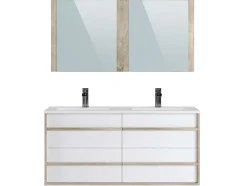 T-Bath Meuble de salle de bain TAWA 4 tiroirs 120 cm chêne et blanc Inclus lavabo acrylique et miroir* Ensemble Meuble De Salle De Bains