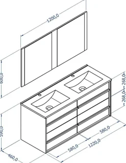 T-Bath Meuble de salle de bain TAWA 4 tiroirs 120 cm chêne et blanc Inclus lavabo acrylique et miroir* Ensemble Meuble De Salle De Bains