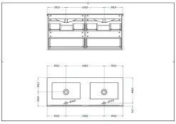 T-Bath Meuble de salle de bain TAWA 4 tiroirs 120 cm chêne et blanc Inclus lavabo acrylique et miroir* Ensemble Meuble De Salle De Bains
