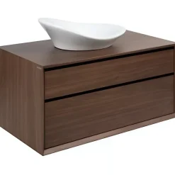 Sanindusa Meuble de salle de bains suspendu 2 tiroirs slow close+organiseurs+éclairage View 90x45 trou pour vidage couleur noyer* Meuble Sous-Vasque