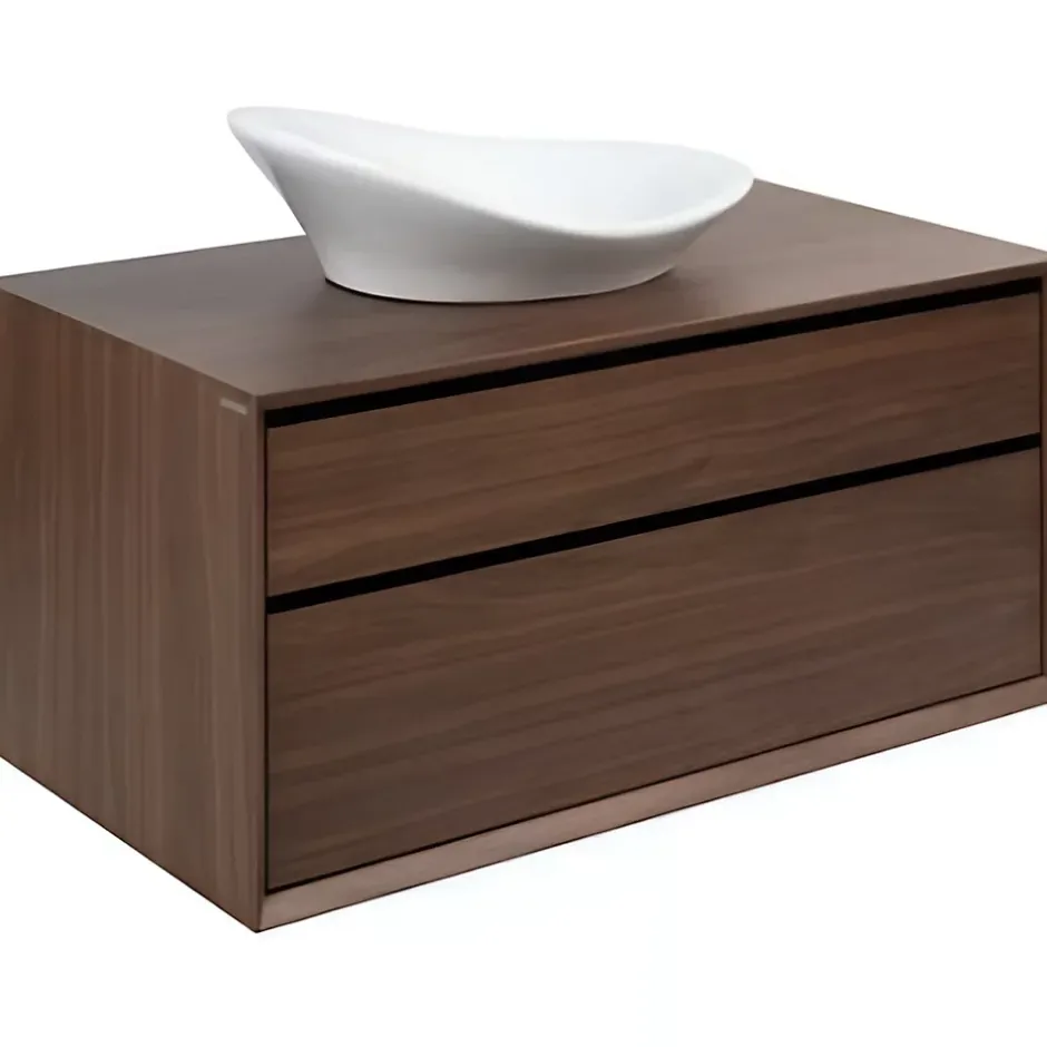 Sanindusa Meuble de salle de bains suspendu 2 tiroirs slow close+organiseurs+éclairage View 90x45 trou pour vidage couleur noyer* Meuble Sous-Vasque