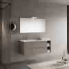 Kiamami Valentina Meuble De Salle De Bains Suspendu 120Cm Avec Tiroirs Gris Frêne, Lavabo Asymétrique Et Miroir - New York* Ensemble Meuble De Salle De Bains