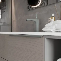 Kiamami Valentina Meuble De Salle De Bains Suspendu 120Cm Avec Tiroirs Gris Frêne, Lavabo Asymétrique Et Miroir - New York* Ensemble Meuble De Salle De Bains