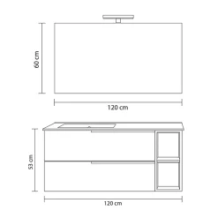 Kiamami Valentina Meuble De Salle De Bains Suspendu 120Cm Avec Tiroirs Gris Frêne, Lavabo Asymétrique Et Miroir - New York* Ensemble Meuble De Salle De Bains