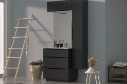 Meuble de salle de bains haut gris anthracite brillant l.80 x H.30 x P.30 cm, Pamili