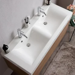 Kiamami Valentina Meuble De Salle De Bains Suspendu 120Cm Avec Tiroirs En Chêne Naturel Soft Close Et Double Lavabo - Valentina* Ensemble Meuble De Salle De Bains