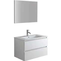 Kiamami Valentina Meuble De Salle De Bains Suspendu 80Cm Blanc Avec Lavabo En Céramique Et Miroir - Bilbao* Ensemble Meuble De Salle De Bains
