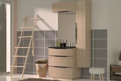 Meuble de salle de bains haut effet bois l.80 x H.30 x P.30 cm, Pamili