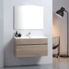 Kiamami Valentina Meuble De Salle De Bains Suspendu De 90 Cm En Chêne Naturel Avec Lavabo De La Série Sole