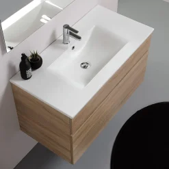 Kiamami Valentina Meuble De Salle De Bains Suspendu De 90 Cm En Chêne Naturel Avec Lavabo De La Série Sole