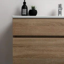 Kiamami Valentina Meuble De Salle De Bains Suspendu De 90 Cm En Chêne Naturel Avec Lavabo De La Série Sole