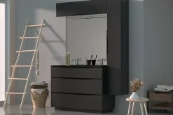 Meuble de salle de bains haut gris anthracite brillant l.120 x H.30 x P.30 cm, Pamili