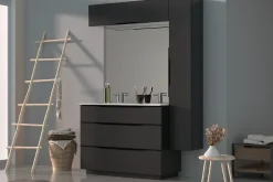 Meuble de salle de bains haut gris anthracite brillant l.120 x H.30 x P.30 cm, Pamili