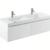 Sanindusa Meuble de salle de bains suspendu blanc 2 tiroirs blanc pour Vasque Vista 140 (vasque, mitigeur et vidage non inclus)