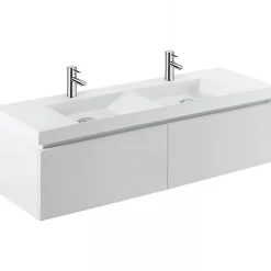 Sanindusa Meuble de salle de bains suspendu blanc 2 tiroirs blanc pour Vasque Vista 140 (vasque, mitigeur et vidage non inclus)
