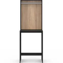 IDMarket Meuble dessus machine à laver avec penderie WALLIS noir et bois façon hêtre
