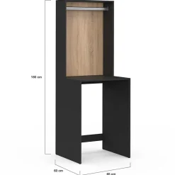 IDMarket Meuble dessus machine à laver avec penderie WALLIS noir et bois façon hêtre