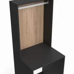IDMarket Meuble dessus machine à laver avec penderie WALLIS noir et bois façon hêtre
