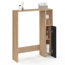 IDMarket Meuble dessus WC WALLIS avec placard façon hêtre et noir