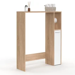 IDMarket Meuble dessus WC WALLIS avec placard façon hêtre et blanc