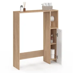 IDMarket Meuble dessus WC WALLIS avec placard façon hêtre et blanc