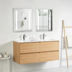 Bain-Bain Meuble double Prémonté sous vasque Bois 120Cm SAYA -