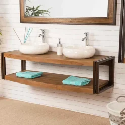 Wanda Collection Meuble double suspendu Elégance teck métal 145 cm* Meuble Sous-Vasque