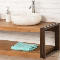 Wanda Collection Meuble double suspendu Elégance teck métal 145 cm* Meuble Sous-Vasque