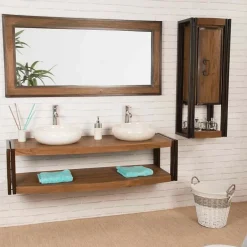 Wanda Collection Meuble double suspendu Elégance teck métal 145 cm* Meuble Sous-Vasque