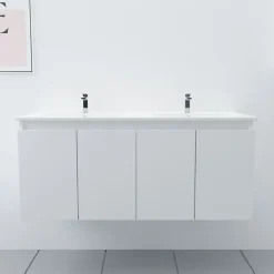 Cuisibane Meuble double vasque 120 cm PROLINE- Blanc- Plan vasque en Céramique* Meuble Vasque