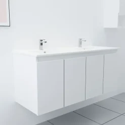 Cuisibane Meuble double vasque 120 cm PROLINE- Blanc- Plan vasque en Céramique* Meuble Vasque