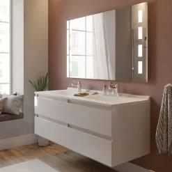 Cuisibane Meuble double vasque 140 cm ARLEQUIN avec miroir Prestige - Blanc - Blanc* Ensemble Meuble De Salle De Bains