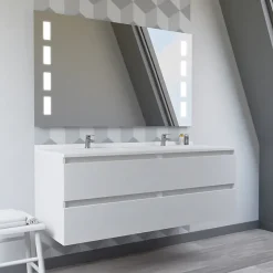 Cuisibane Meuble double vasque 140 cm ARLEQUIN avec miroir Prestige - Blanc - Blanc* Ensemble Meuble De Salle De Bains
