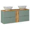 Petits-Meubles Meuble double vasque 140cm 4 tiroirs Jade Vert et Bois* Meuble Vasque
